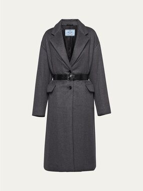 Prada Charcoal Grey Wool Belted Long Coat